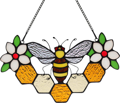 Bee Decor Stained Glass Window Hanging