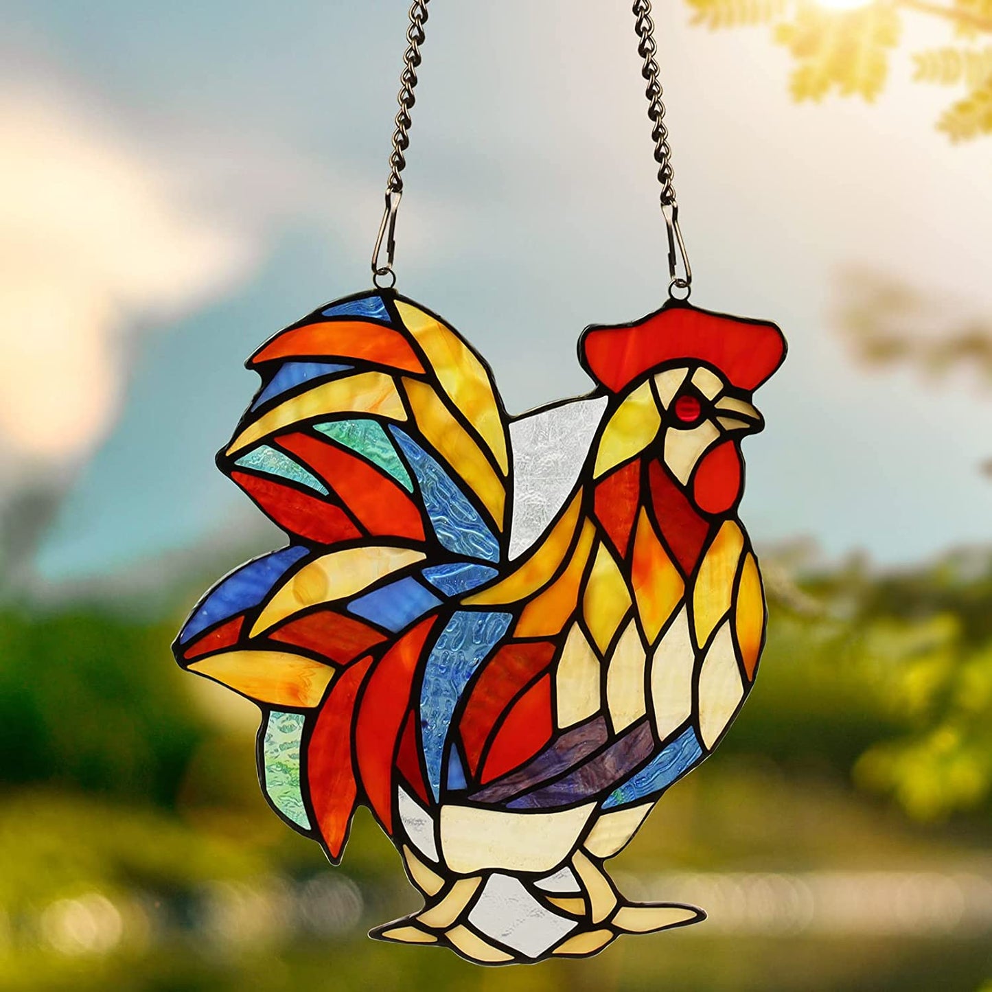 Butterfly&Rooster Stained Glass Window Hanging Suncatcher