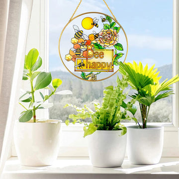 Vitraliu albine pe fagure Suncatcher agățat cadou decor pentru mama