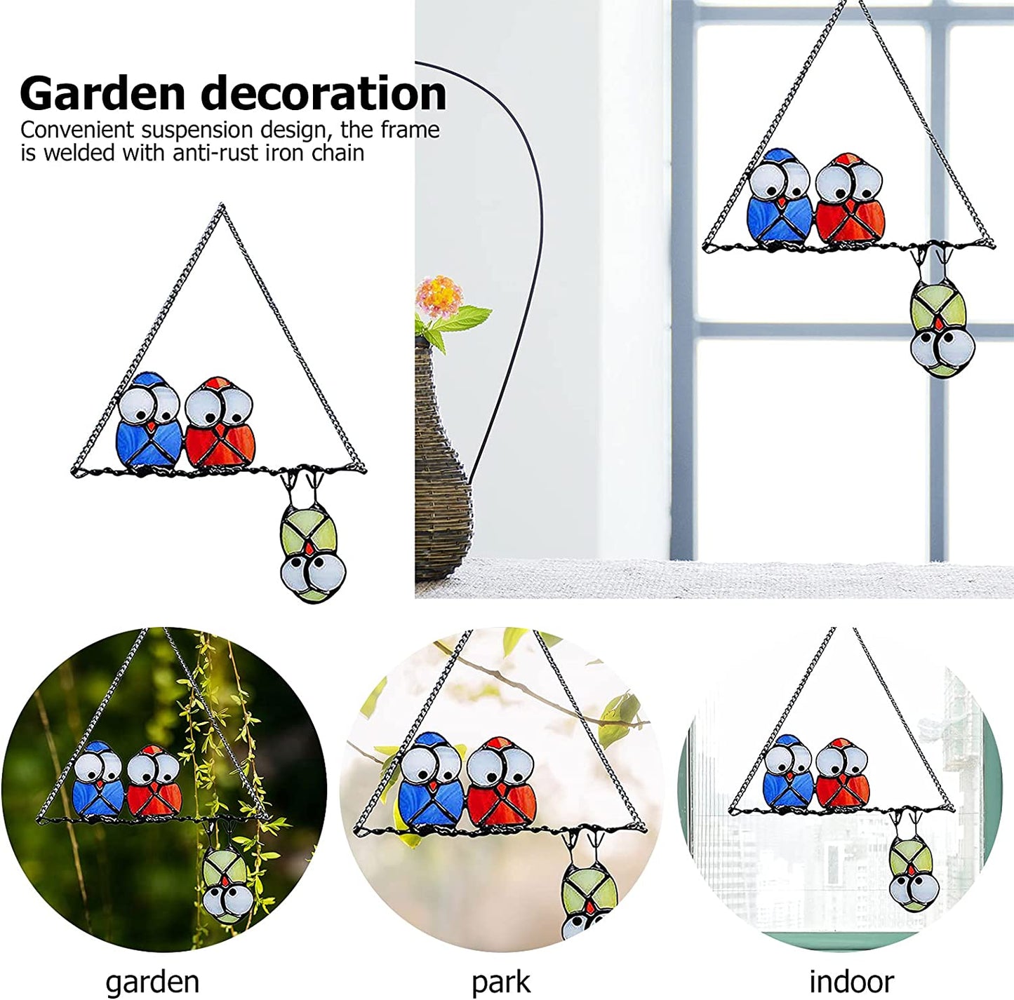 Double-Side Multicolor High Stained Glass Bird Suncatcher
