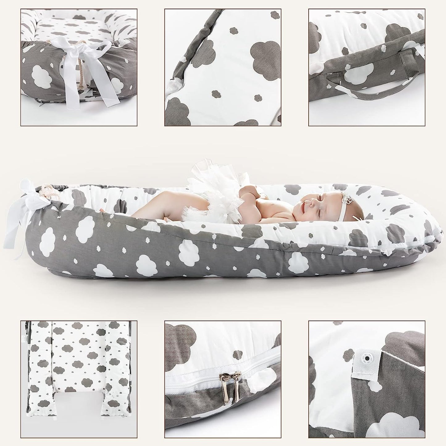 Baby Nest 100% Cotton Grey Cloud Print Newborn Breathable Sleep Cover