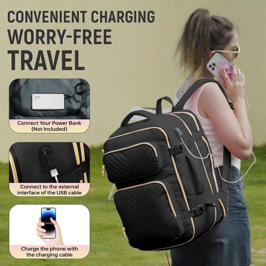 Travel Backpack for Women Men, Flight Approved Carry on Backpack, Large Expandable Suitcase Backpack, 17.3 Inch Laptop Backpack with USB Charging Port