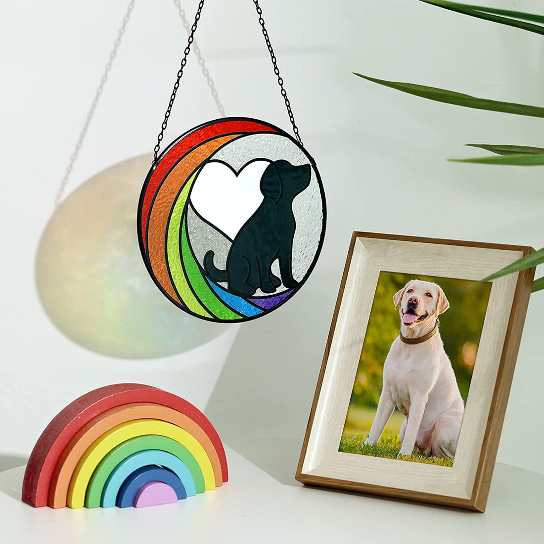 Decorație pentru agățat pentru fereastră pentru câine din sticlă curcubeu acrilic