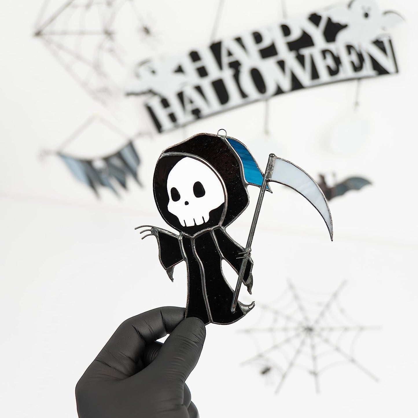 The Grim Reaper Halloween Stained Glass Window Hanging Ornament Suncatcher