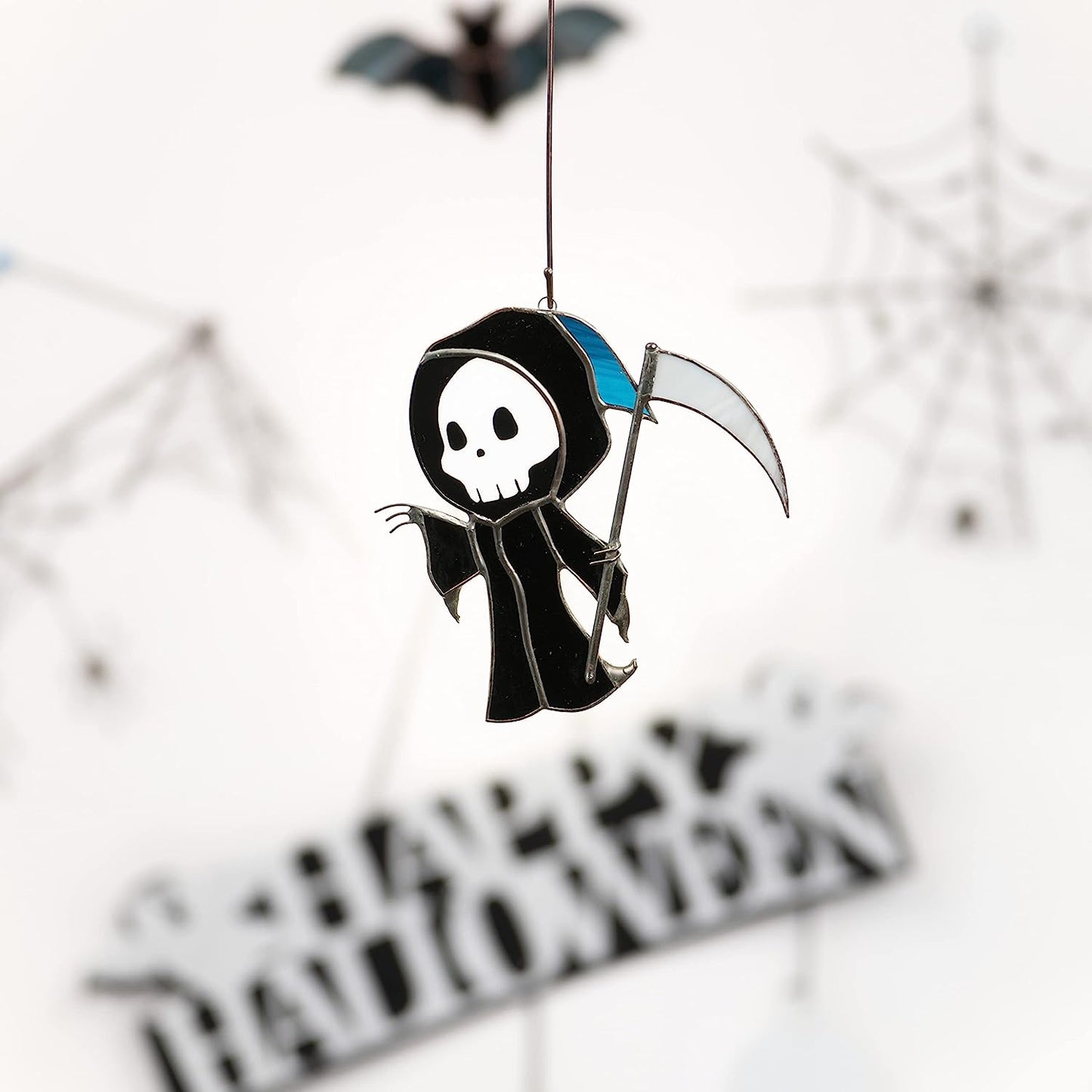 The Grim Reaper Halloween Stained Glass Window Hanging Ornament Suncatcher