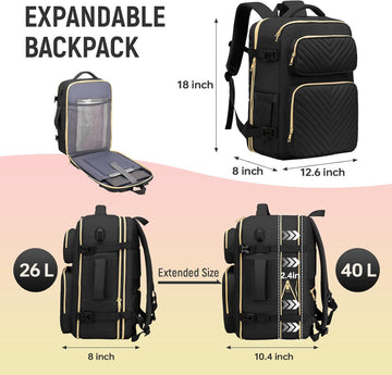 Travel Backpack for Women Men, Flight Approved Carry on Backpack, Large Expandable Suitcase Backpack, 17.3 Inch Laptop Backpack with USB Charging Port