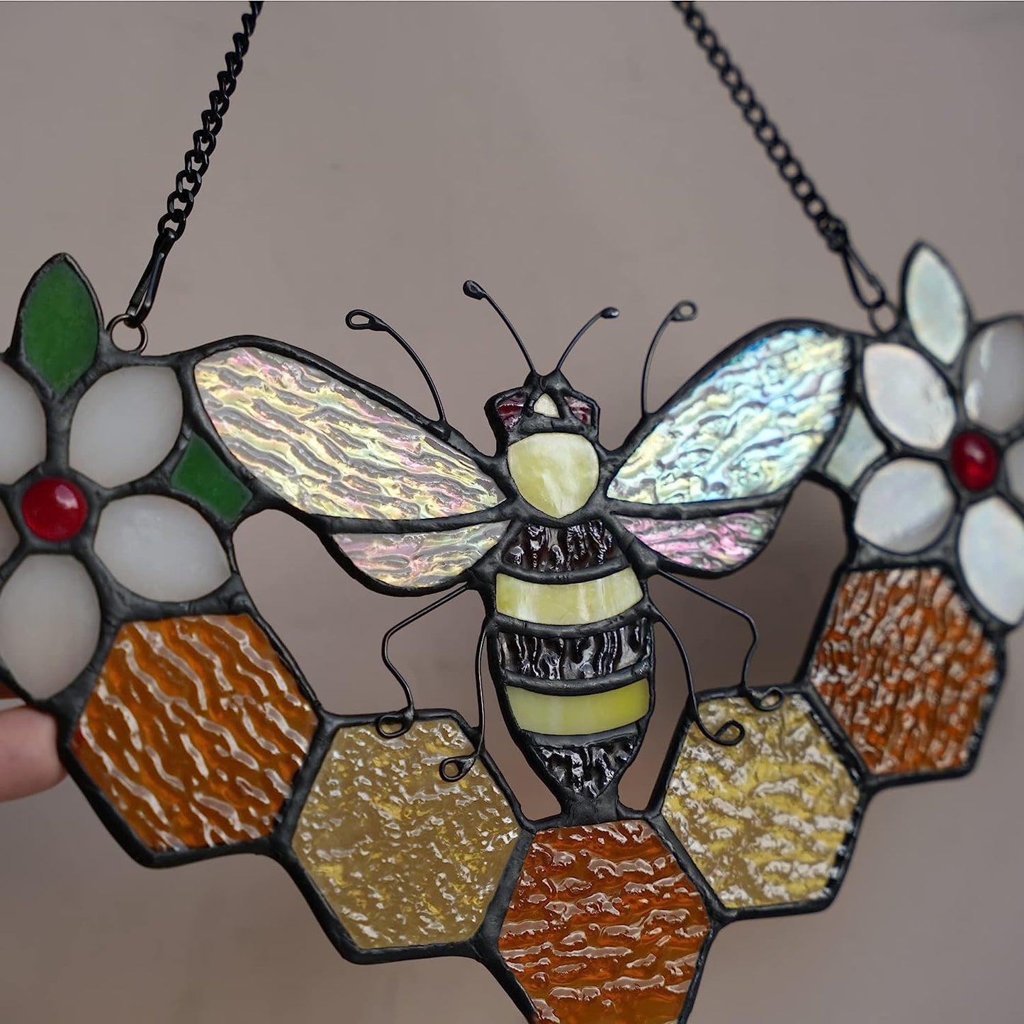 Bee Decor Stained Glass Window Hanging