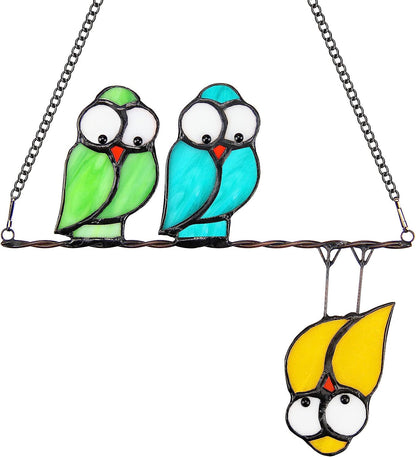 Multicolor Bird Stained Glass Window Hangings Decor