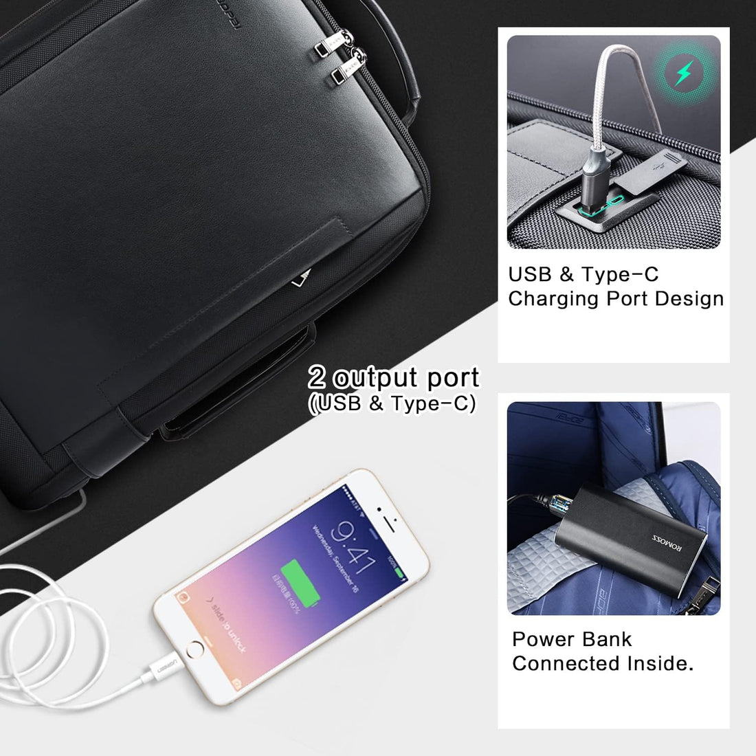 Business Smart 15.6 Inch Laptop Backpack Convertible Expandable Anti-Theft USB Charging Multi-Functional Travel Professional Work Office Men Commuter Large Black With Bottle Holder Waterproof