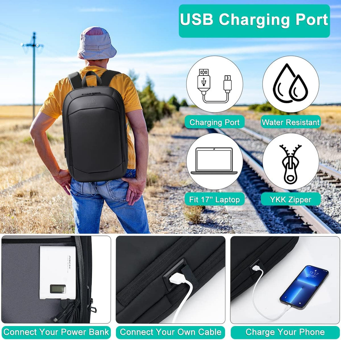 Business Backpack for Men ,Slim & Expandable Waterproof Travel Laptop Backpack with USB Charger Port,Anti-Theft Lightweight Large Work Computer Bag