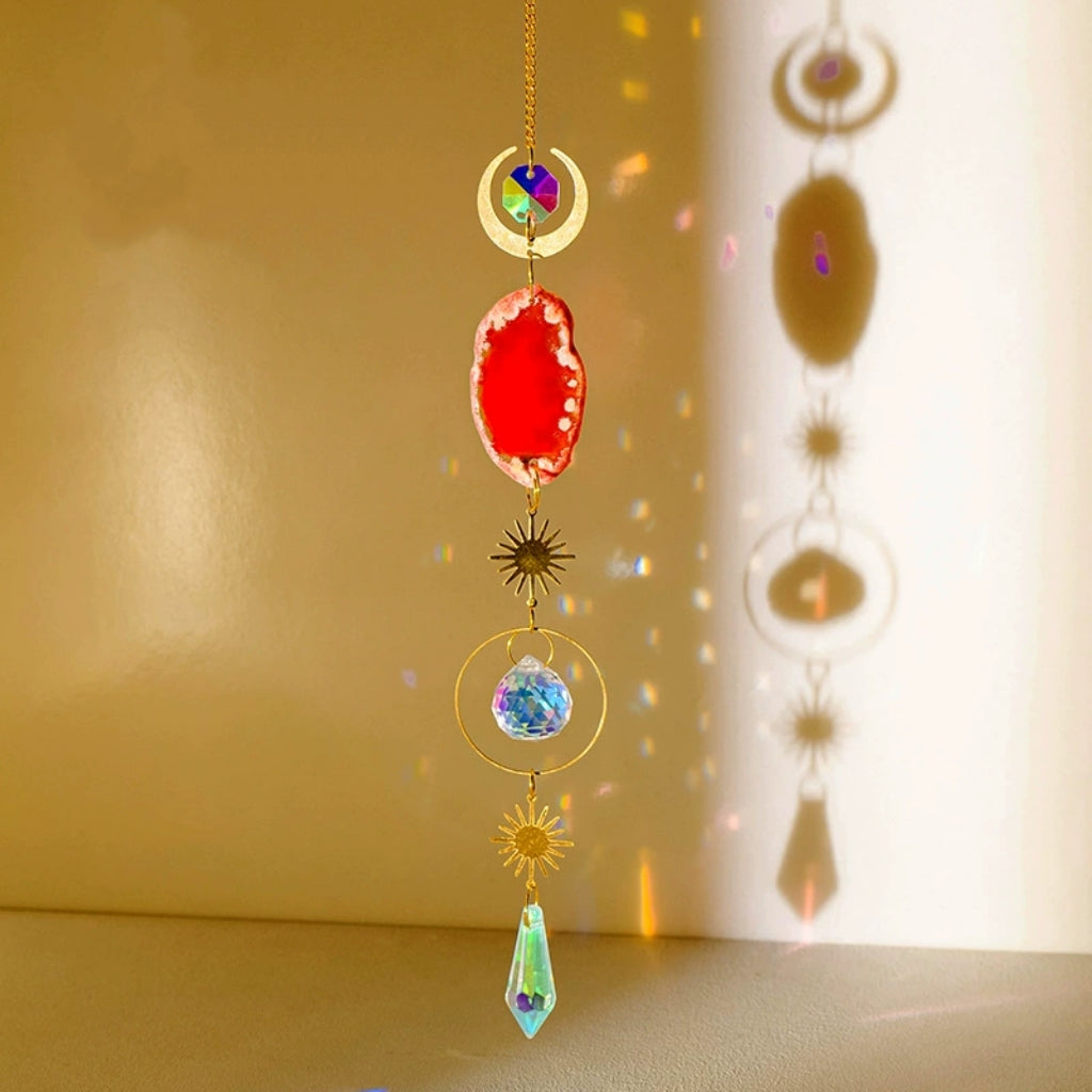 Piesă de agat natural, colorat, cristal, piatră brută, pandantiv pentru suncatcher