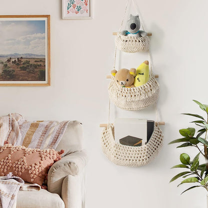 Handmade Woven Cotton Rope Wall Hanging Baskets
