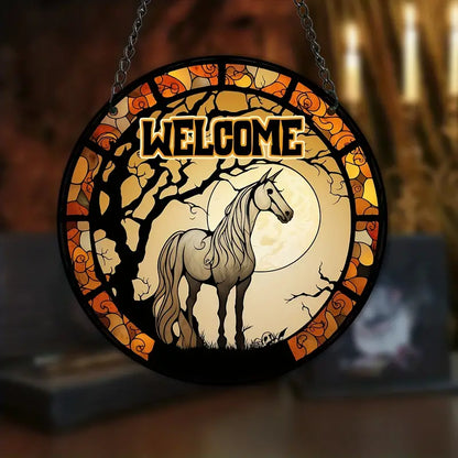 Halloween Welcome Horse Decor Stained Window Hanging