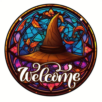 Halloween Welcome Witches Stained Window Hanging