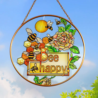 Stained Glass Bee on Honeycomb Suncatcher Hanging Decor Gift for Mom