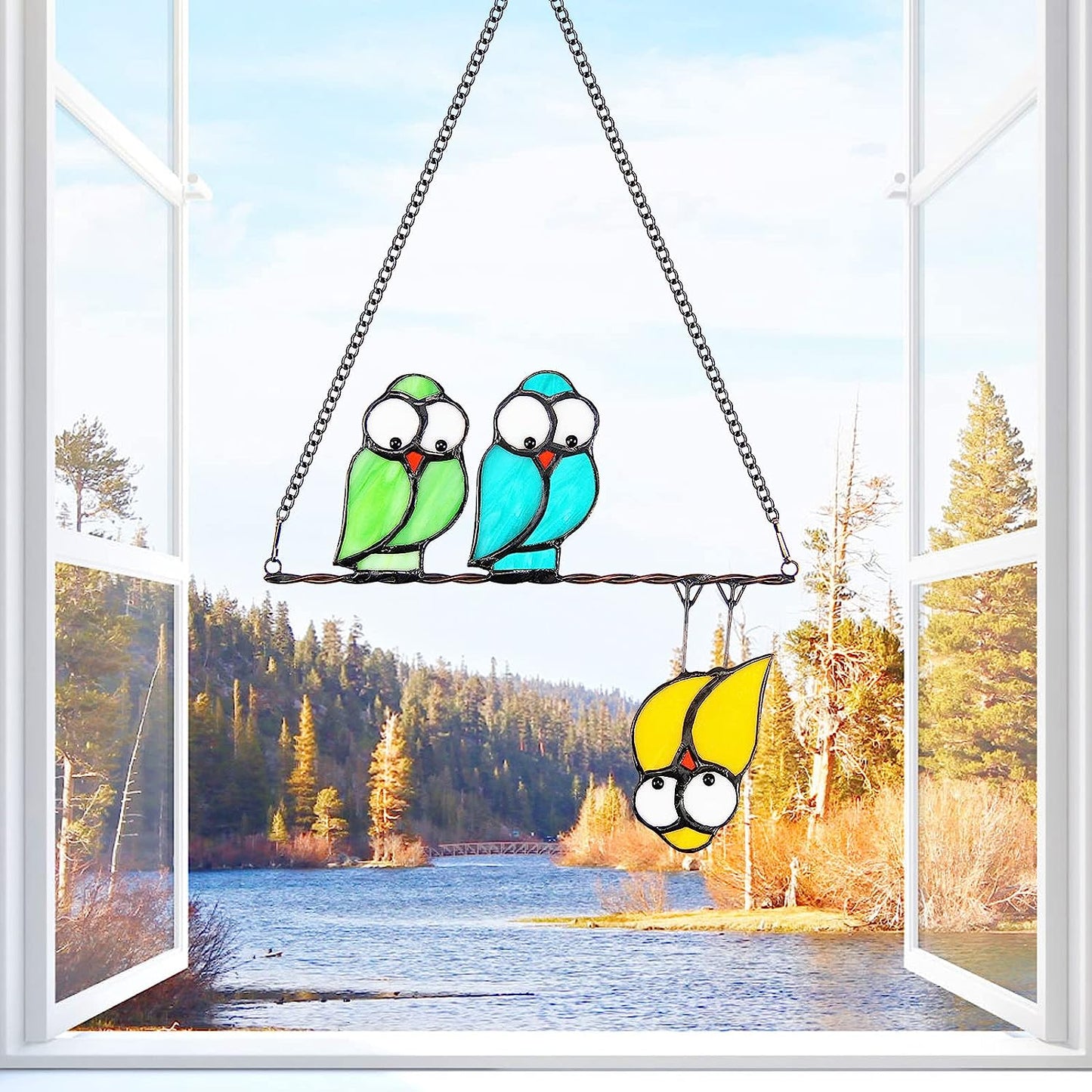 Multicolor Bird Stained Glass Window Hangings Decor