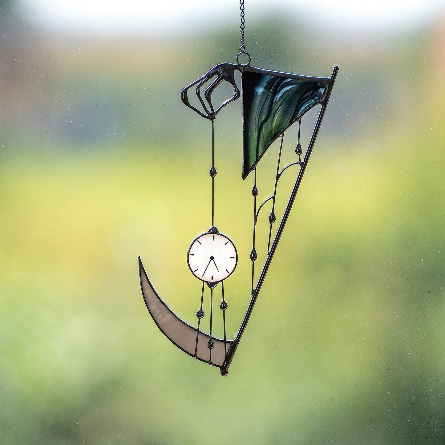 Death Clock Grim Reaper Halloween Stained Glass Window Hanging Ornament Suncatcher