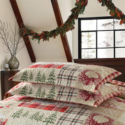 3 Piece Christmas Quilt Set, Rustic Lodge Deer Quilt Bedspread Throw Blanket Lightweight Bedspread Coverlet Comforter Set