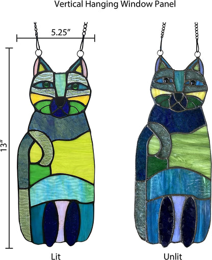 Crazy Cat Stained Glass Style Acrylic Highly Transparent Suncatcher Pendant