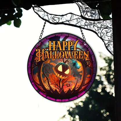 Halloween Pumpkin Suncatcher Stained Window Hanging