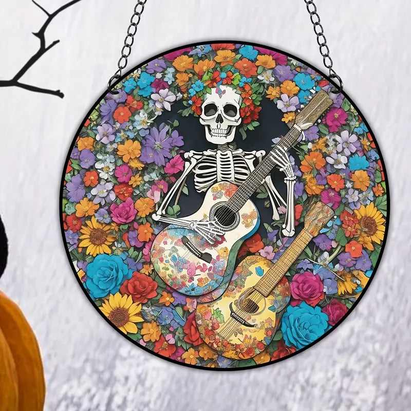 Stained Skull Artwork Suncatcher Window Hanging 