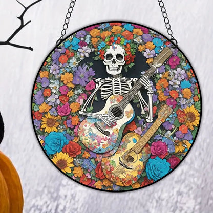 Stained Skull Artwork Suncatcher Window Hanging