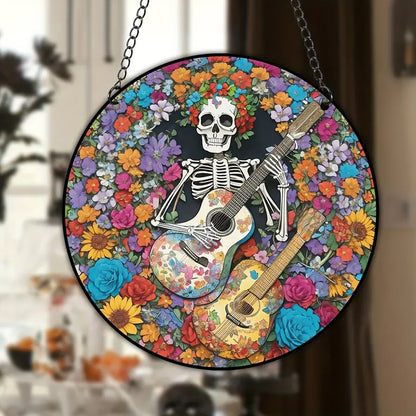 Stained Skull Artwork Suncatcher Window Hanging