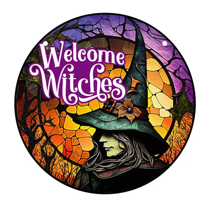 Halloween Welcome Witches Stained Window Hanging