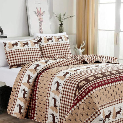 3 Piece Reversible Quilt Set with Shams Quilt Set Coverlet with 2 Pillowcases