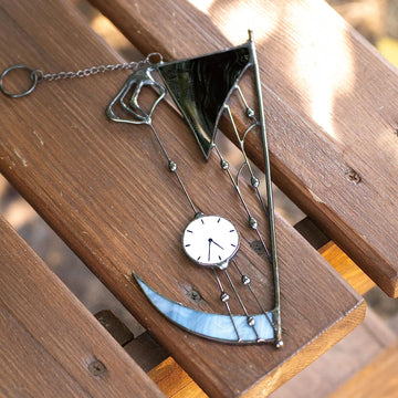 Death Clock Grim Reaper Halloween Vitraliu Ornament suspendat Suncatcher