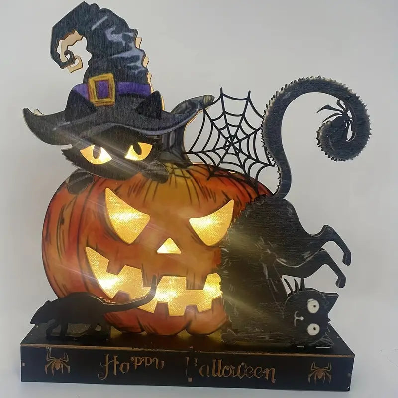 Ornamente LED Pisica Neagră Dovleac de Halloween 