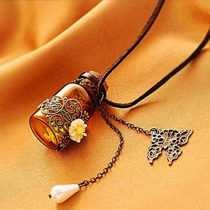Engraved Daisy Glass Votive Vase Necklace