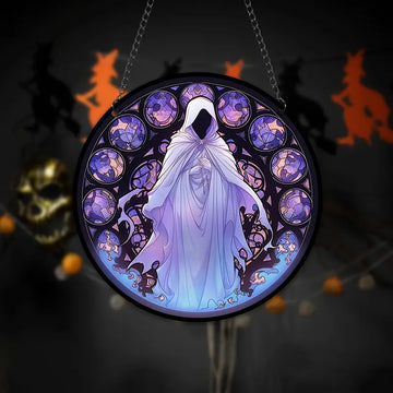 Suncatcher cu fantomă de Halloween pisică neagră pătată 