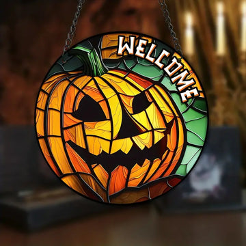 Suncatcher cu dovleac de Halloween agățat fereastră pătată 