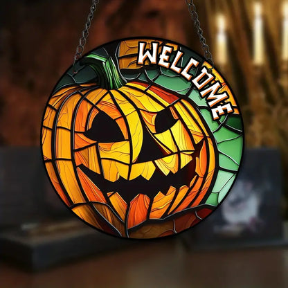 Halloween Pumpkin Suncatcher Stained Window Hanging