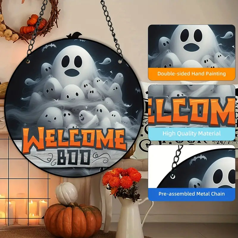 Fereastră pătată cu fantomă de Halloween 