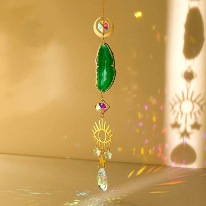 Natural Colorful Agate Piece Crystal Raw Stone Wind Chime Suncatcher Pendant