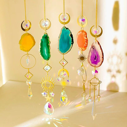Natural Colorful Agate Piece Crystal Raw Stone Wind Chime Suncatcher Pendant