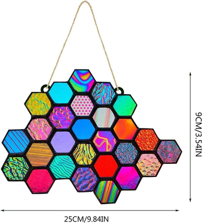 Rainbow Stained Honeycomb & Bumbless Bee Suncatcher