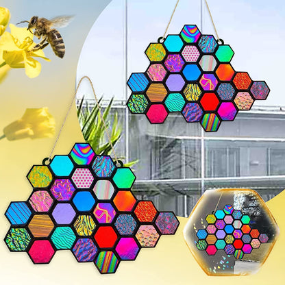 Rainbow Stained Honeycomb & Bumbless Bee Suncatcher