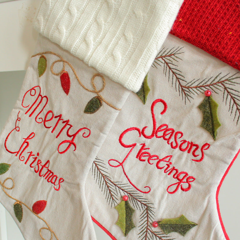 Christmas Knitted Socks Knitted Embroidered Christmas Socks Children's Gift Bag