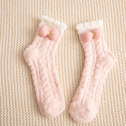 Coral Velvet Socks Autumn And Winter Plus Velvet Thickened Cute Doll Socks