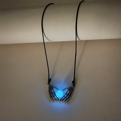 Bixin Skeleton Hand Punk Retro Skull Hand Luminous Bead Necklace