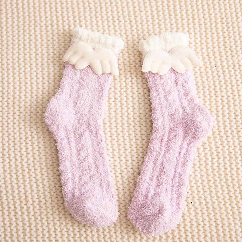 Coral Velvet Socks Autumn And Winter Plus Velvet Thickened Cute Doll Socks