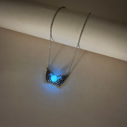 Bixin Skeleton Hand Punk Retro Skull Hand Luminous Bead Necklace