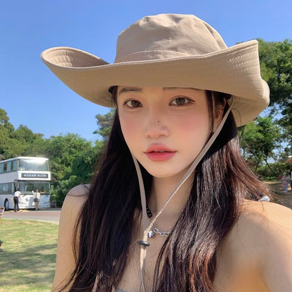 Western Cowboy Drawstring Fisherman's Hat Summer Large Brim Sun Hat
