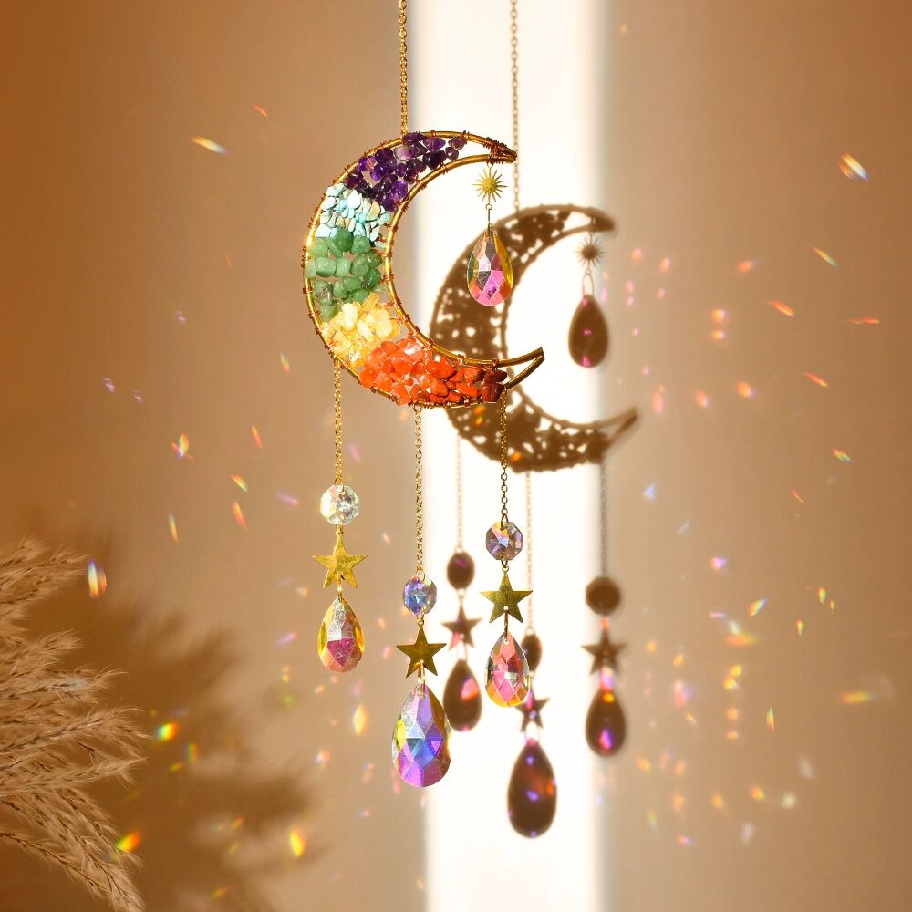 Star Moon Rainbow Crystal Sun Catcher Pendant For Window Garden