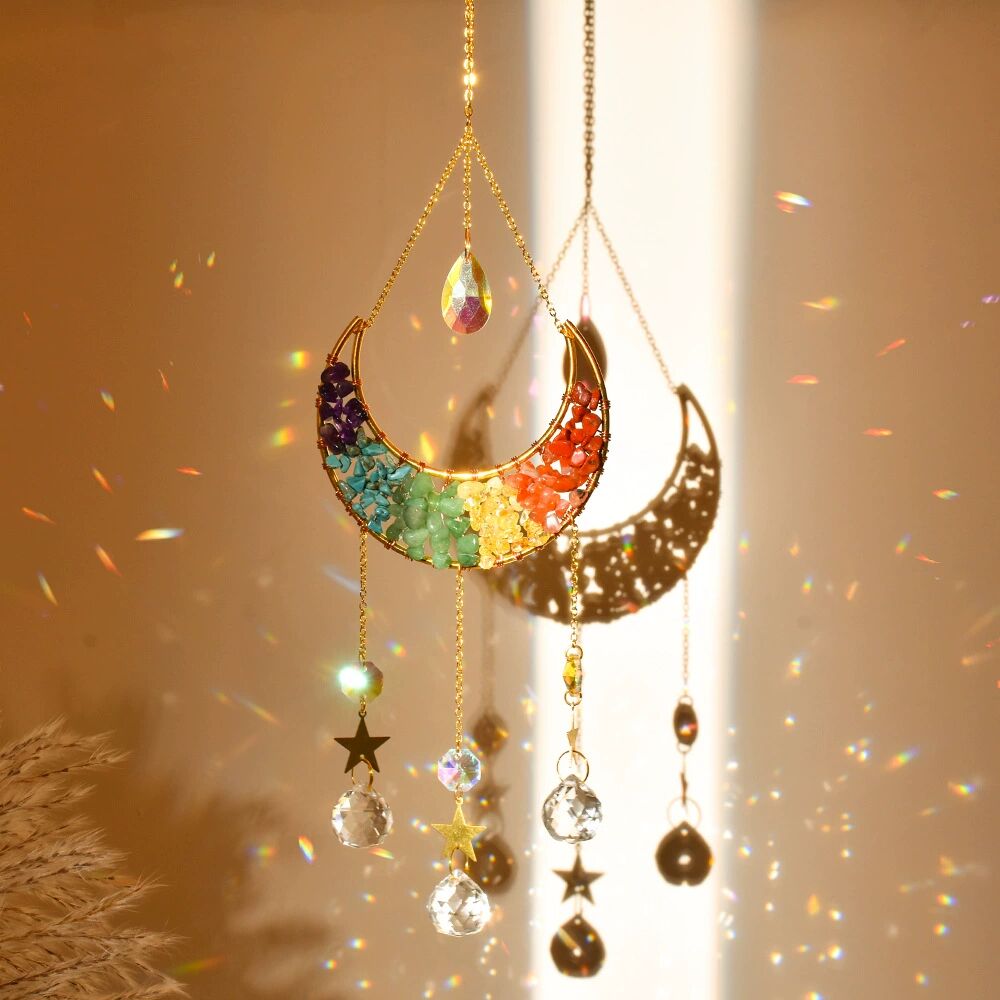 Star Moon Rainbow Crystal Sun Catcher Pendant For Window Garden