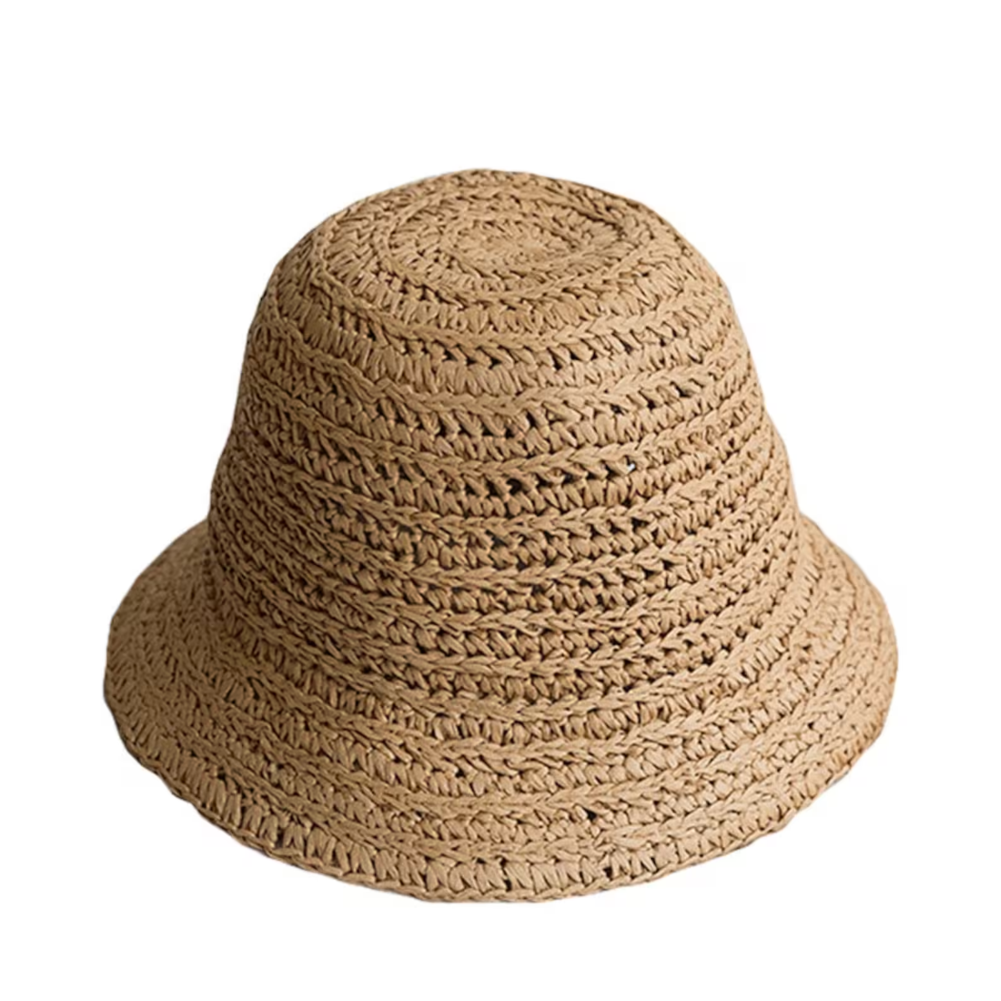Hand-woven Fedora Sun Hat Round Top Bucket Hat of Straw Hat