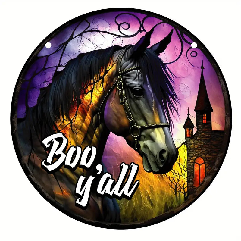 Halloween Welcome Horse Decor Stained Window Hanging